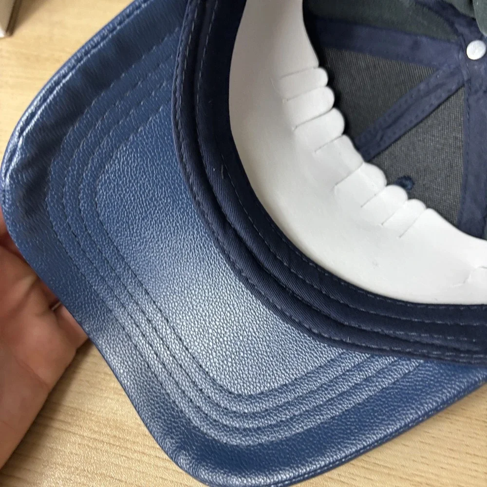 City Hunter Hat Cap Strap Back Navy Blue Faux Leather Mens OSFA PU Modern Style
